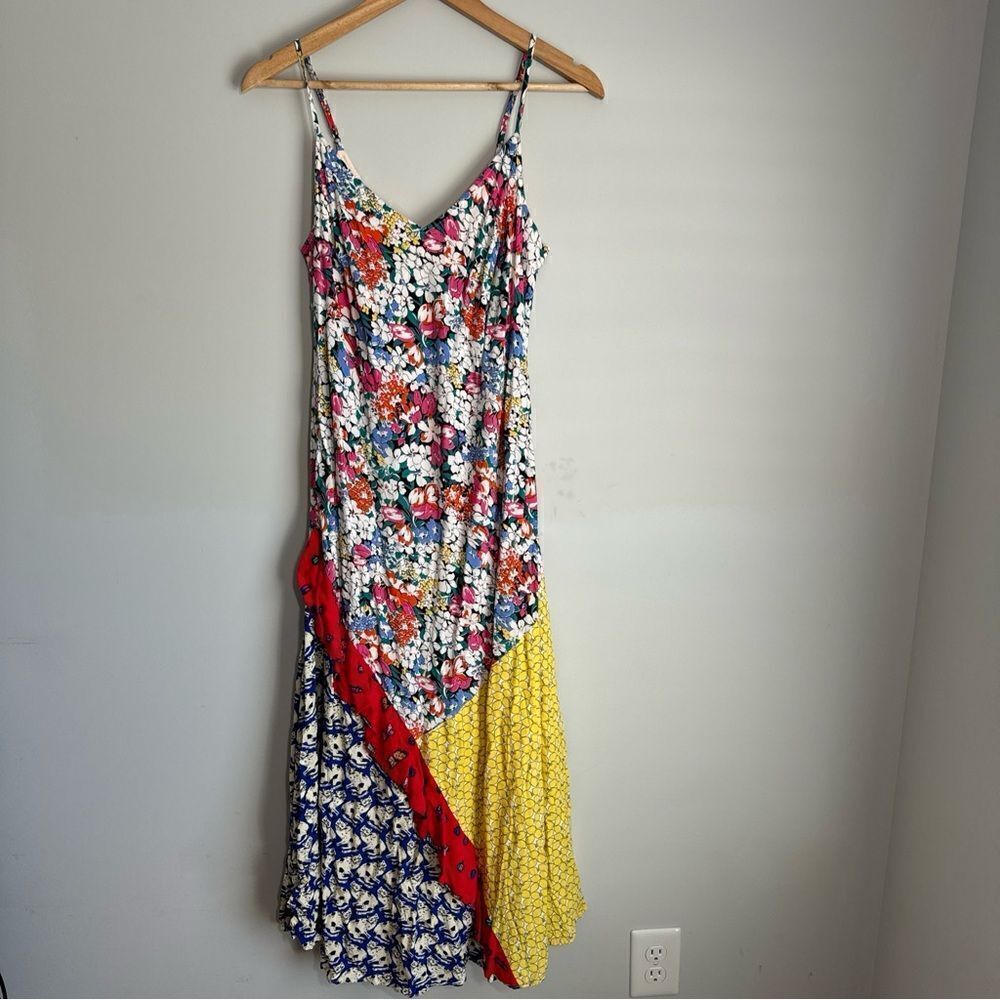 Anthropologie 52 of 52 Conversations Multi-Print Bias Cut Dress M Floral, Cats - Picture 3 of 13